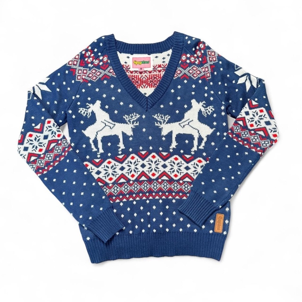 Tipsy Elves Men's M Reindeer Conga Line Naughty Ugly Christmas Sweater Funny